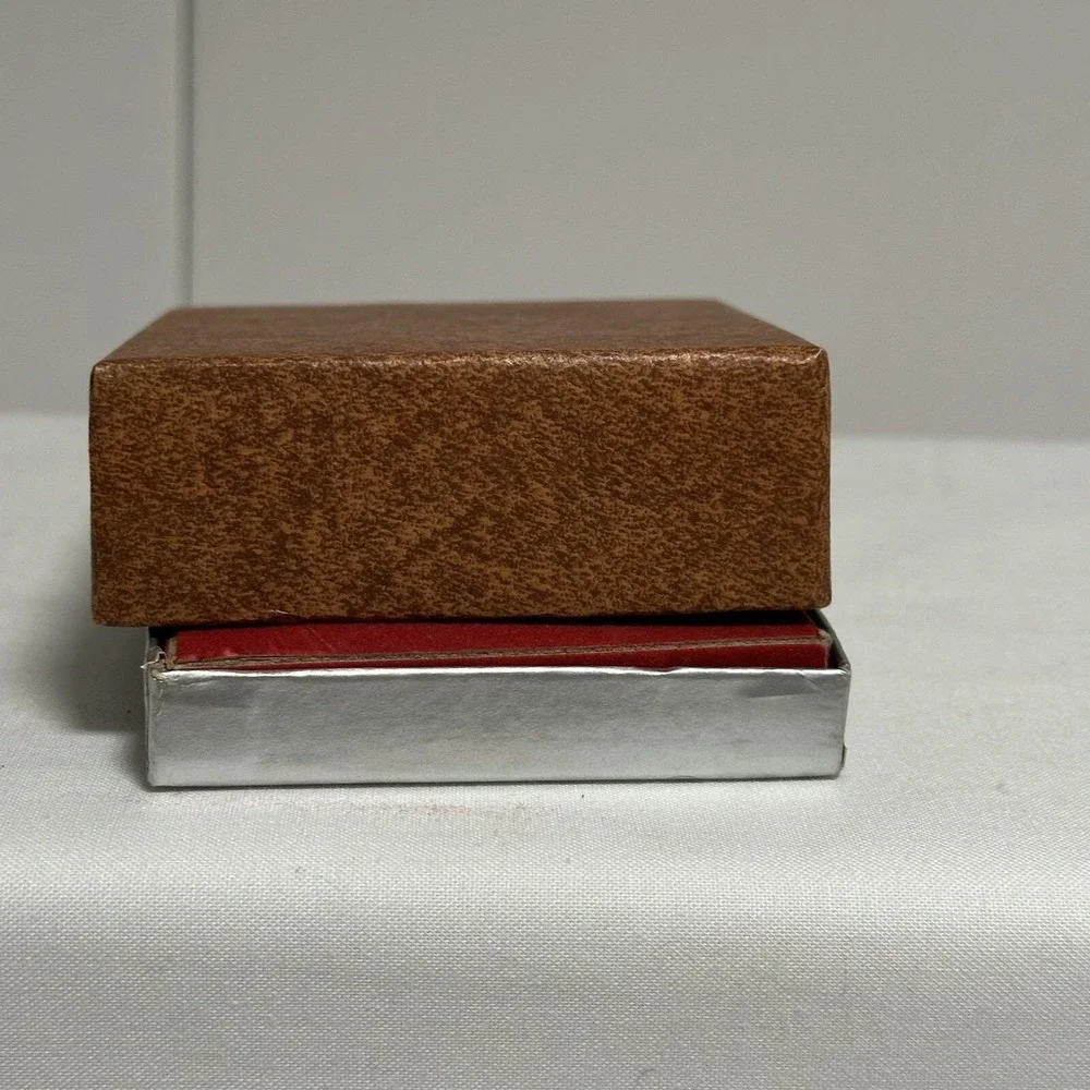 VTG Cufflinks Tie Bar Set Silver Tone Steam Shovel Paper Gift Box‎ Leather Prt